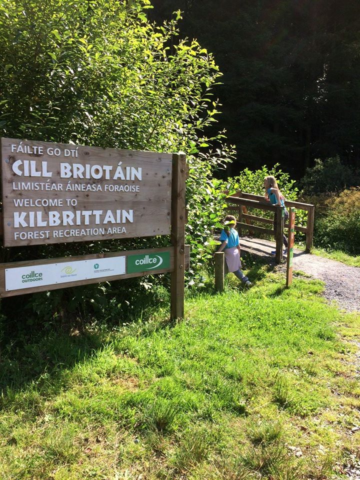 children at entrance to Kilbrittain Forest recreation area 